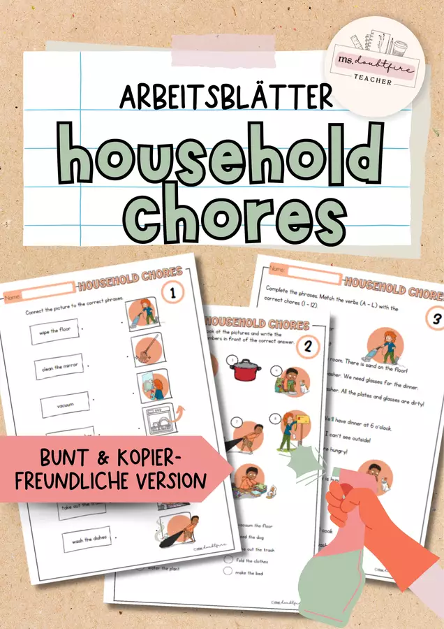 Household chores: Exercises / Faccende domestiche: esercizi Esercizi - Household chores: Exercises / Faccende domestiche: esercizi - ms.doubtfire - Pagina di copertina