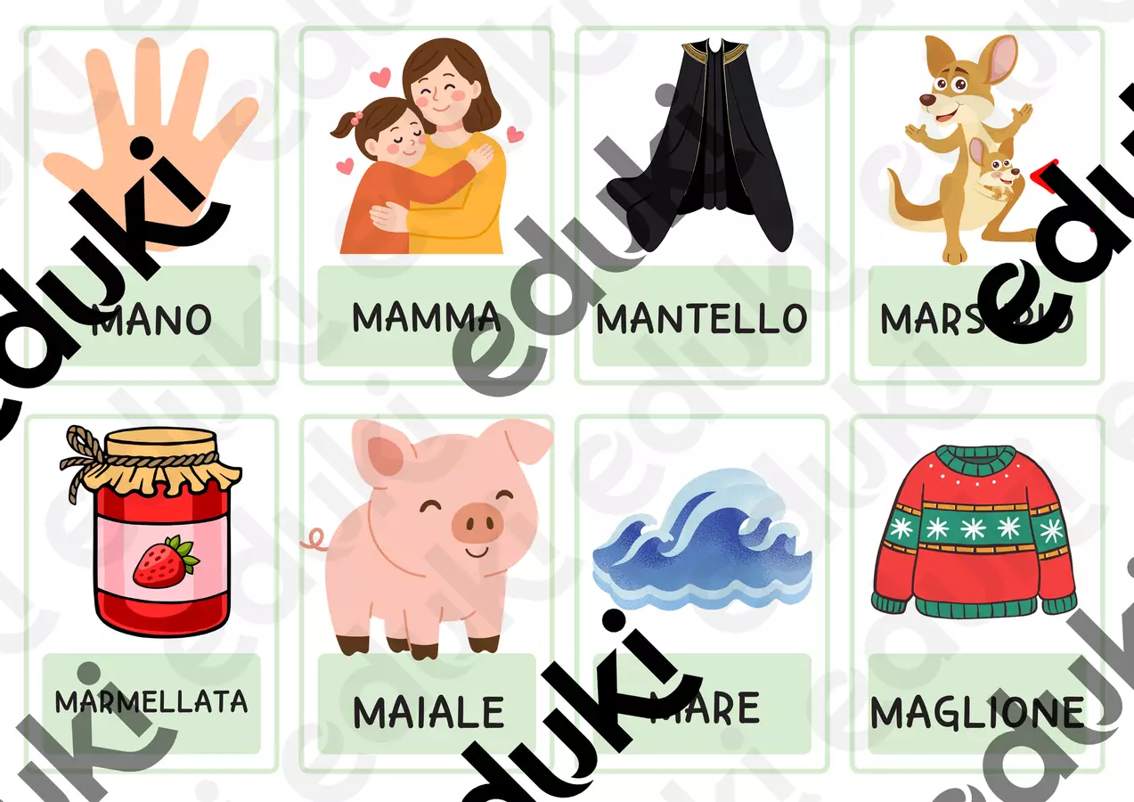 Parole con M iniziale stampabili e plastificabili Flashcard - Parole con M iniziale stampabili e plastificabili - Maestra_Alice - Pagina di copertina