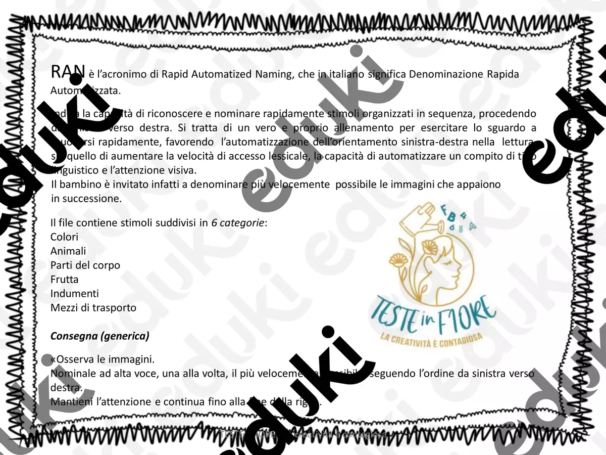 DENOMINAZIONE RAPIDA per categorie Esercizi - DENOMINAZIONE RAPIDA per categorie - TESTEinFIORE - Pagina di copertina
