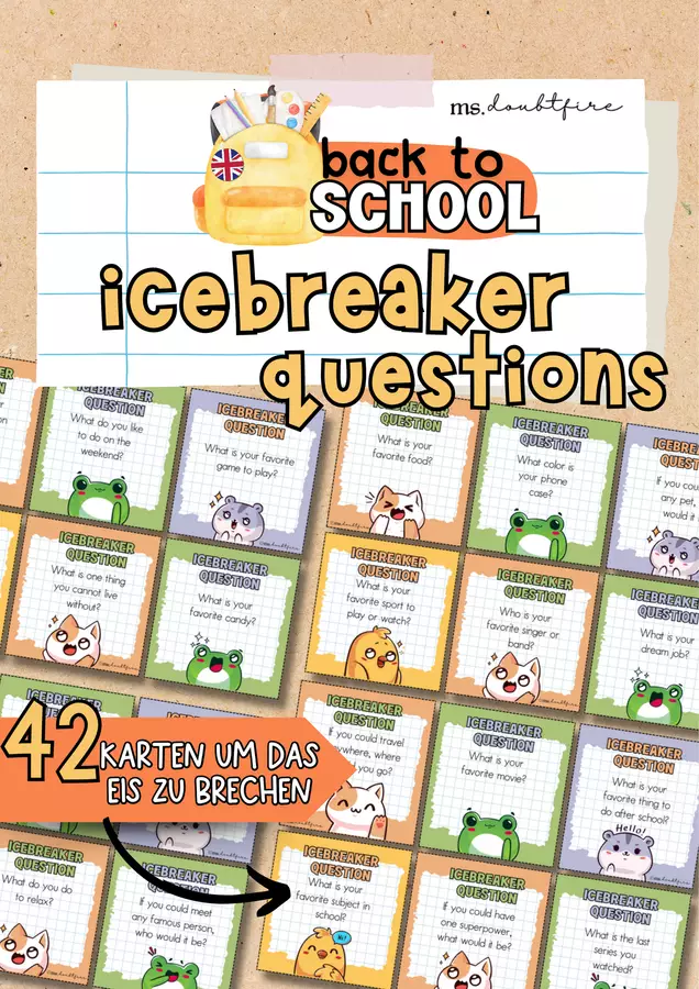 Back to school: Ice breaker questions (Ritorno a scuola: domande per rompere il ghiaccio) Giochi - Back to school: Ice breaker questions (Ritorno a scuola: domande per rompere il ghiaccio) - ms.doubtfire - Pagina di copertina