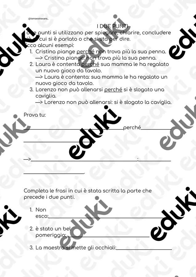 I due punti, ripasso e approfondimento con esercizi Esercizi - I due punti, ripasso e approfondimento con esercizi - lamaestrasara_ - Pagina di copertina