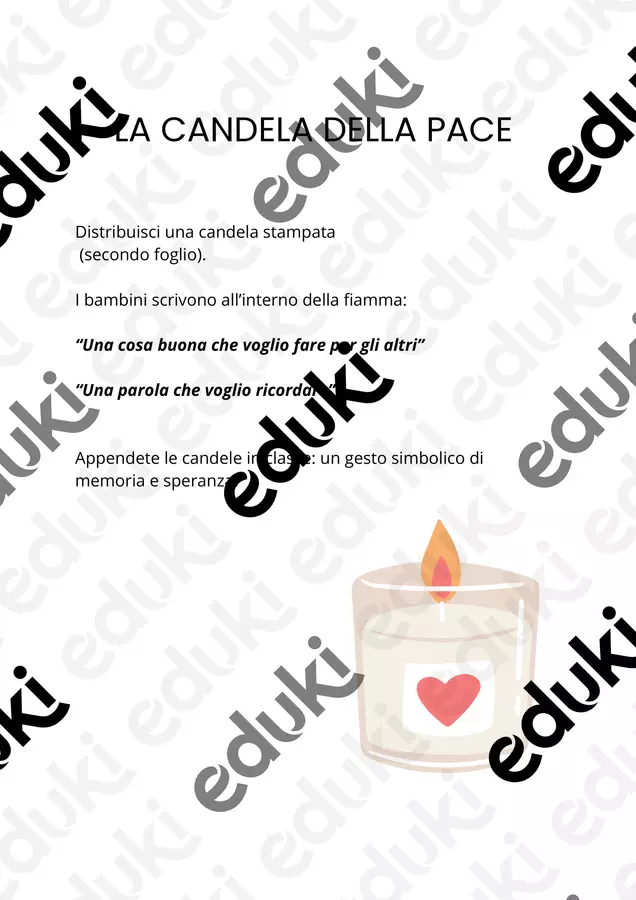 La candela della Pace - Giornata della memoria Esercizi - La candela della Pace - Giornata della memoria - Educatrice Valù - Pagina di copertina