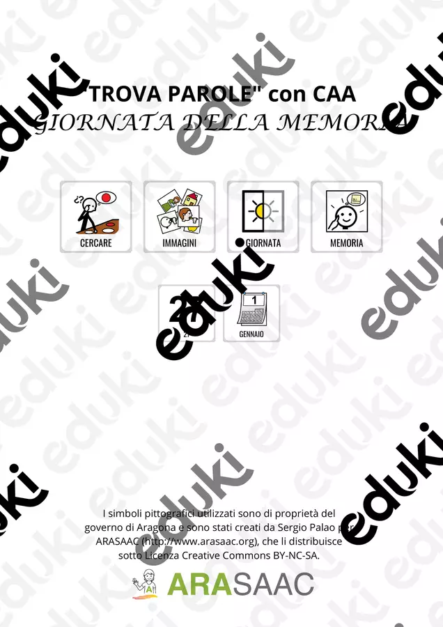 "TROVA PAROLE" con CAA - GIORNATA DELLA MEMORIA Altro tipo di materiale - "TROVA PAROLE" con CAA - GIORNATA DELLA MEMORIA - Educatrice Valù - Pagina di copertina