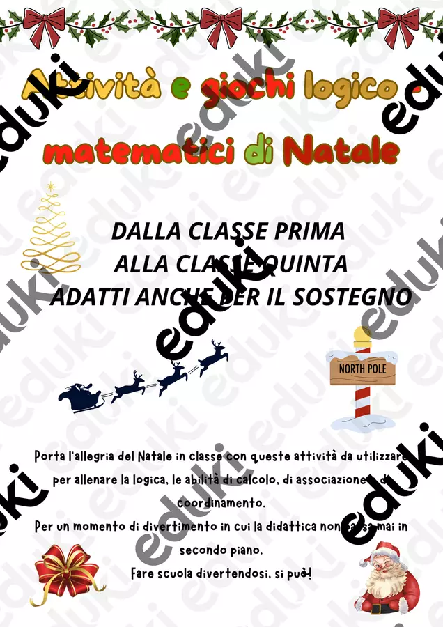 Giochi logico-matematici di Natale: dalla prima alla quinta Esercizi - Giochi logico-matematici di Natale: dalla prima alla quinta - Imparare passo a passo - Pagina di copertina