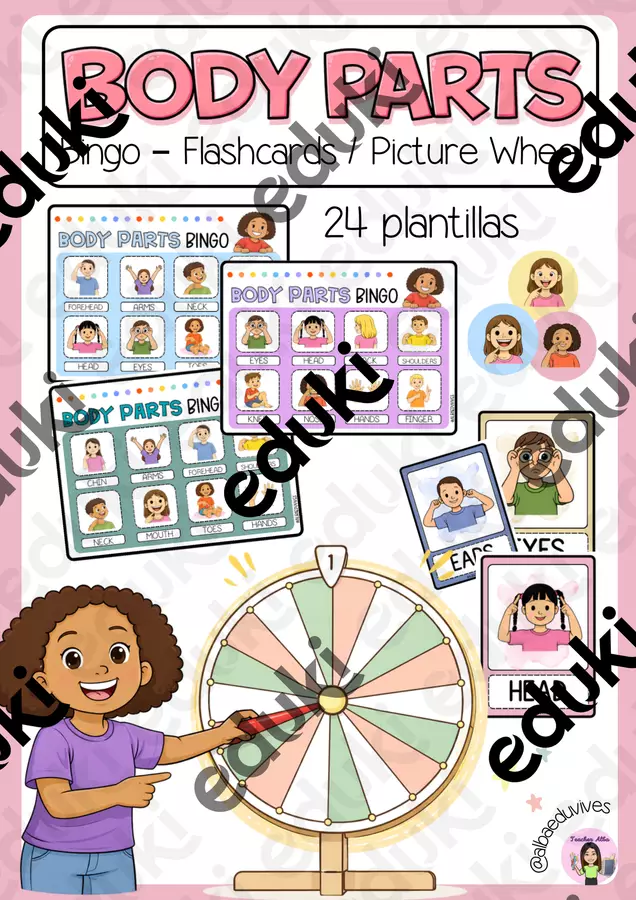 Body parts (Bingo + Flashcards) Programmi scolastici / Materiali per docenti - Body parts (Bingo + Flashcards) - Albaeduvibes - Pagina di copertina