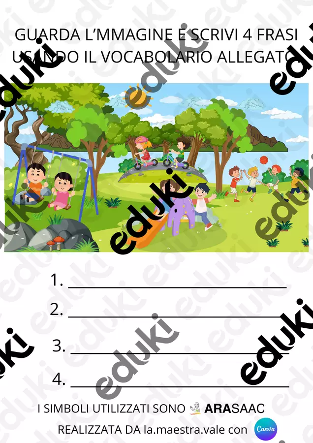 GUARDA L’MMAGINE E SCRIVI LE FRASI USANDO IL VOCABOLARIO IN SIMBOLI Materiale di supporto/inclusione - GUARDA L’MMAGINE E SCRIVI LE FRASI USANDO IL VOCABOLARIO IN SIMBOLI - la.maestra.vale - Pagina di copertina