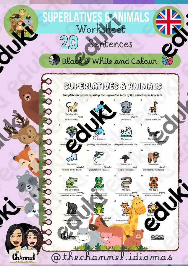 SUPERLATIVES & ANIMALS – Worksheet (20 Sentences) Esercizi - SUPERLATIVES & ANIMALS – Worksheet (20 Sentences) - The Channel - Academia de idiomas - Pagina di copertina