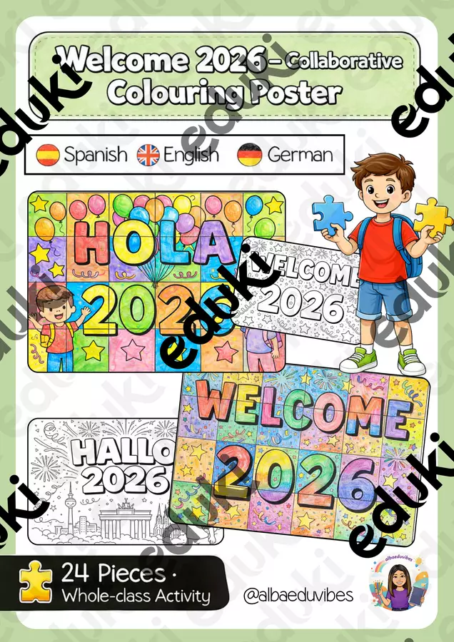 Poster collaborativo 2026 da colorare Flashcard - Poster collaborativo 2026 da colorare - Albaeduvibes - Pagina di copertina