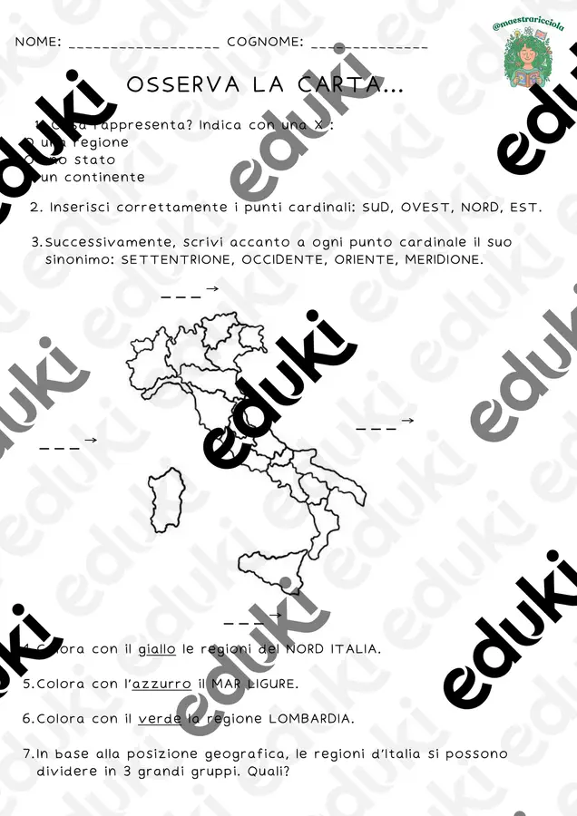 PROVA GEOGRAFIA - ITALIA🗺️ Compiti in classe/Test - PROVA GEOGRAFIA - ITALIA🗺️ - maestraricciola - Pagina di copertina