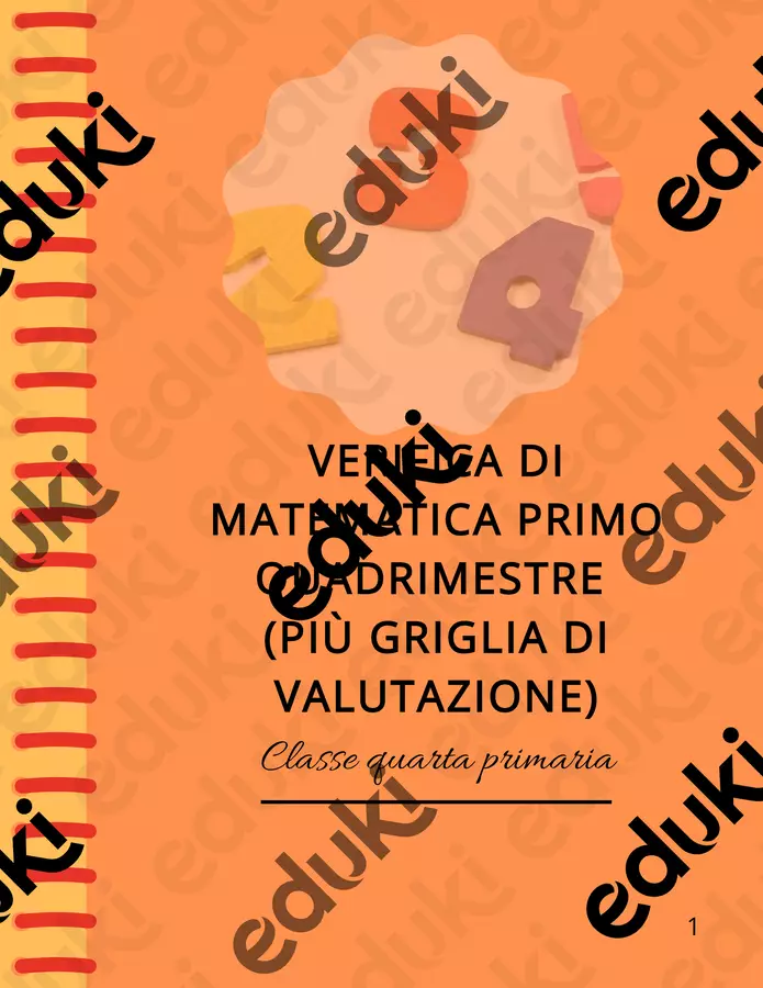 Verifica di matematica primo quadrimestre classe quarta primaria Esercizi - Verifica di matematica primo quadrimestre classe quarta primaria - Maestra Nada - Pagina di copertina