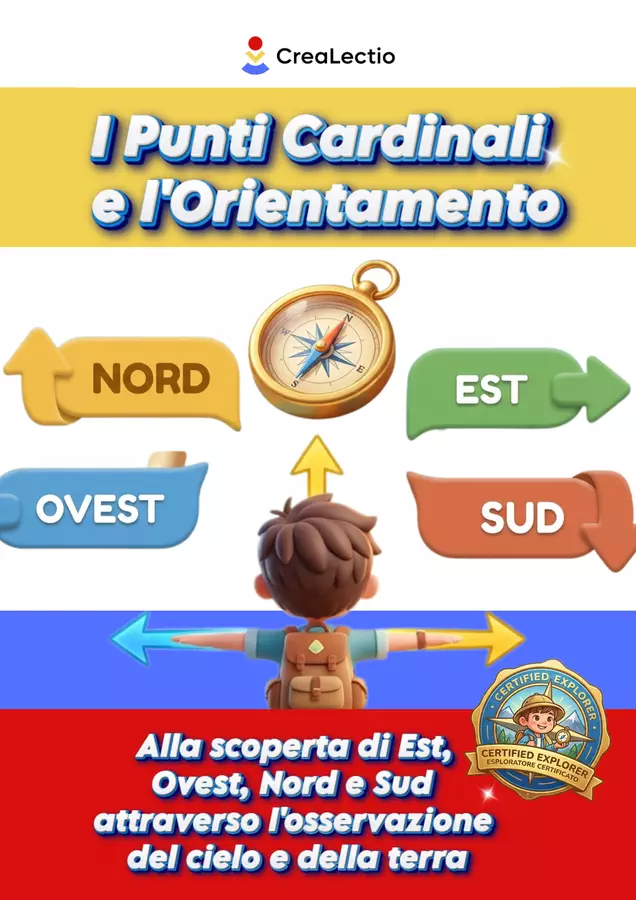 🌍 L'Orientamento e i Punti Cardinali: Guida Completa + Attività Pratiche Presentazioni / Lavagne - 🌍 L'Orientamento e i Punti Cardinali: Guida Completa + Attività Pratiche - CreaLectio 🔴🟡🔵 - Pagina di copertina