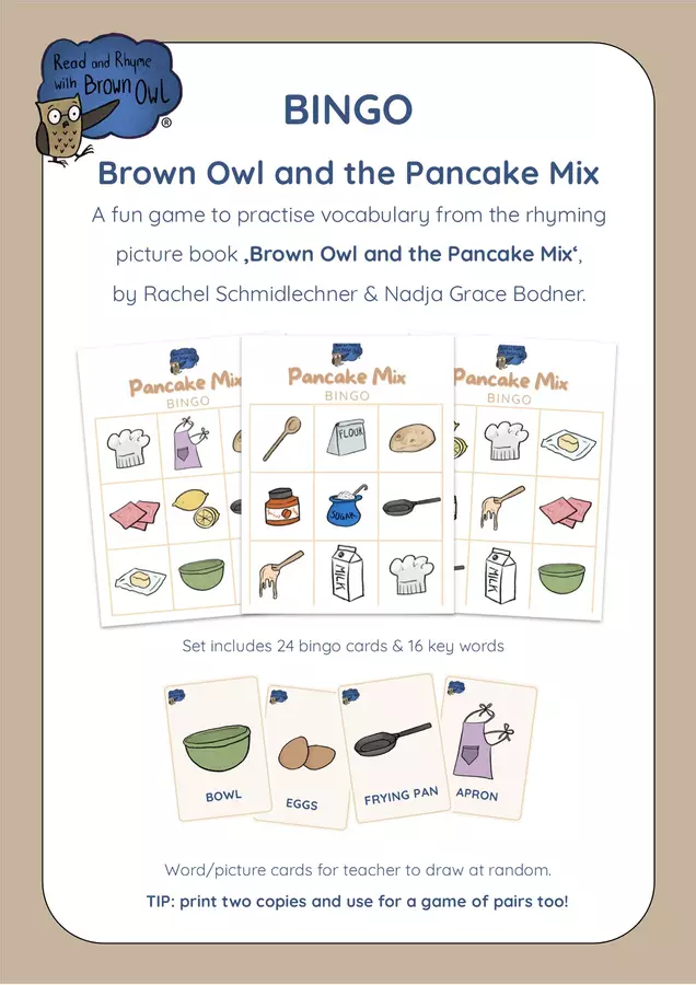Brown Owl and the Pancake Mix - BINGO Giochi - Brown Owl and the Pancake Mix - BINGO - Read and Rhyme with Brown Owl - Pagina di copertina