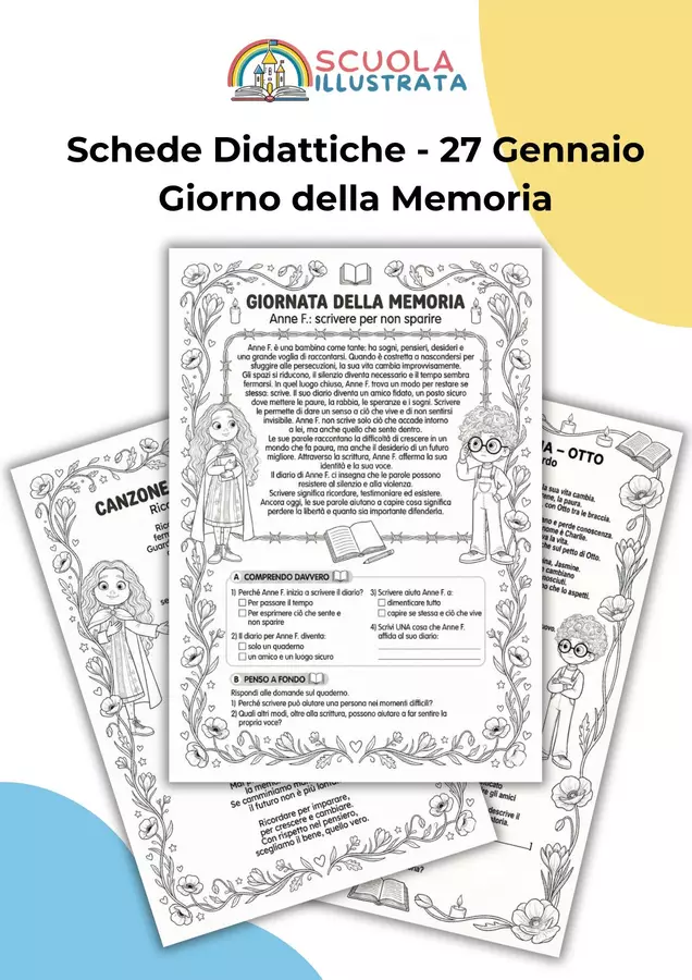 Schede Didattiche Giornata della memoria + Canzone Esercizi - Schede Didattiche Giornata della memoria + Canzone - Scuola Illustrata - Pagina di copertina
