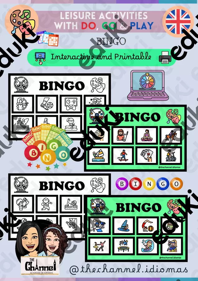 LEISURE ACTIVITIES WITH DO, GO & PLAY – Bingo Materiale interattivo - LEISURE ACTIVITIES WITH DO, GO & PLAY – Bingo - The Channel - Academia de idiomas - Pagina di copertina