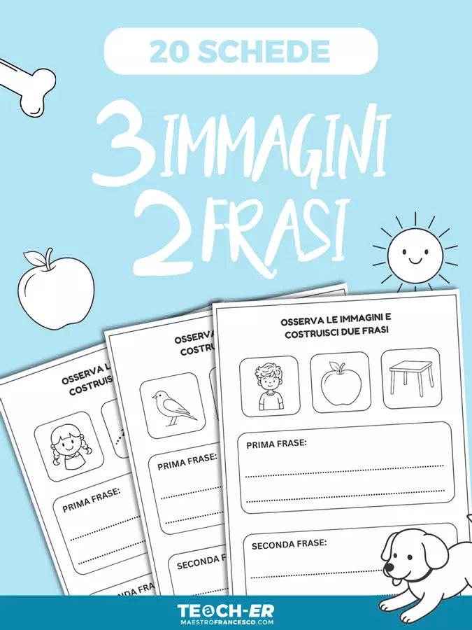 Costruzione della frase: 3 Immagini, 2 Frasi Esercizi - Costruzione della frase: 3 Immagini, 2 Frasi - Maestro Francesco - Pagina di copertina