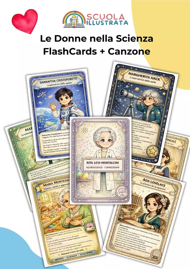 🎬 Donne e Ragazze nella Scienza | Speciale 11 Febbraio – Scuola Illustrata Flashcard - 🎬 Donne e Ragazze nella Scienza | Speciale 11 Febbraio – Scuola Illustrata - Scuola Illustrata - Pagina di copertina