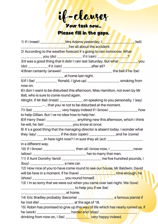 If-clauses, exercises, grammar ("Frasi condizionali, esercizi e grammatica") Esercizi - If-clauses, exercises, grammar ("Frasi condizionali, esercizi e grammatica") - Mrs. Team English - Pagina di copertina
