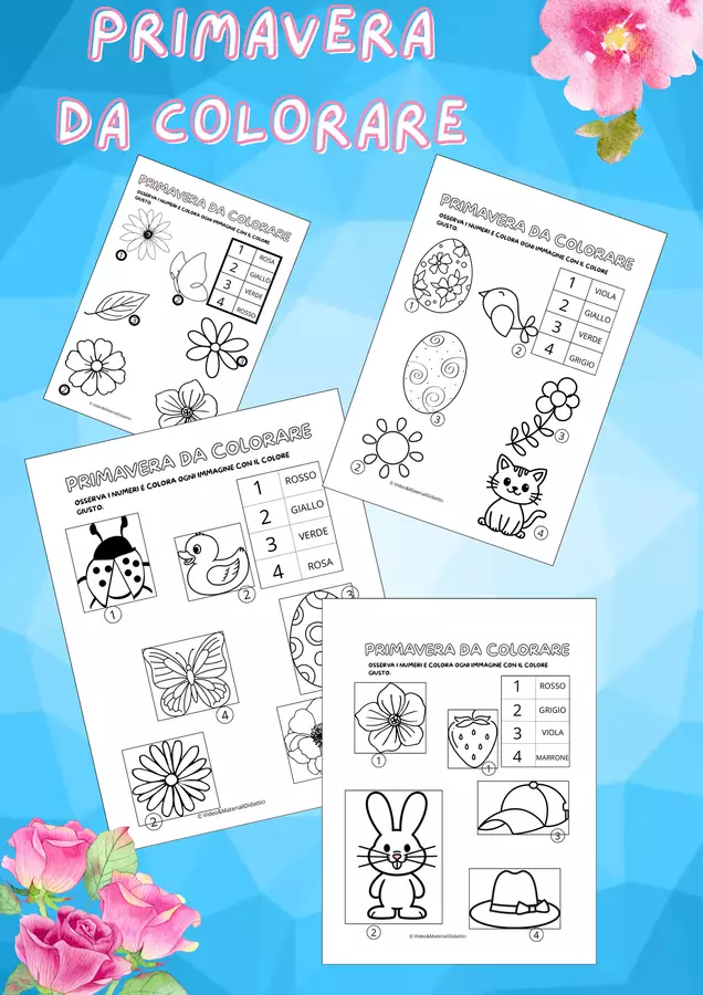 PRIMAVERA DA COLORARE: osserva i numeri e colora Esercizi - PRIMAVERA DA COLORARE: osserva i numeri e colora - Video & Materiali Didattici - Pagina di copertina