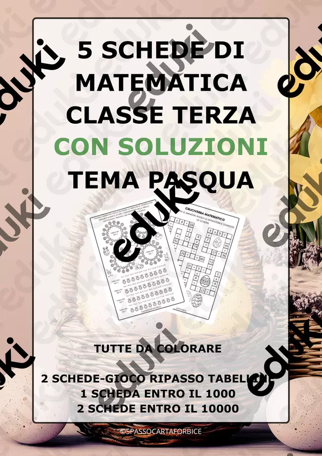 MATEMATICA GIOCHI TEMA PASQUA CLASSE TERZA CON SOLUZIONI Esercizi - MATEMATICA GIOCHI TEMA PASQUA CLASSE TERZA CON SOLUZIONI - Spassocartaforbice - Pagina di copertina