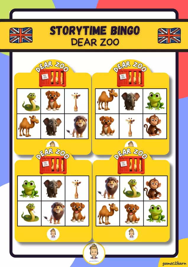 DEAR ZOO STORYTIME BINGO Giochi - DEAR ZOO STORYTIME BINGO - games2learn - Pagina di copertina