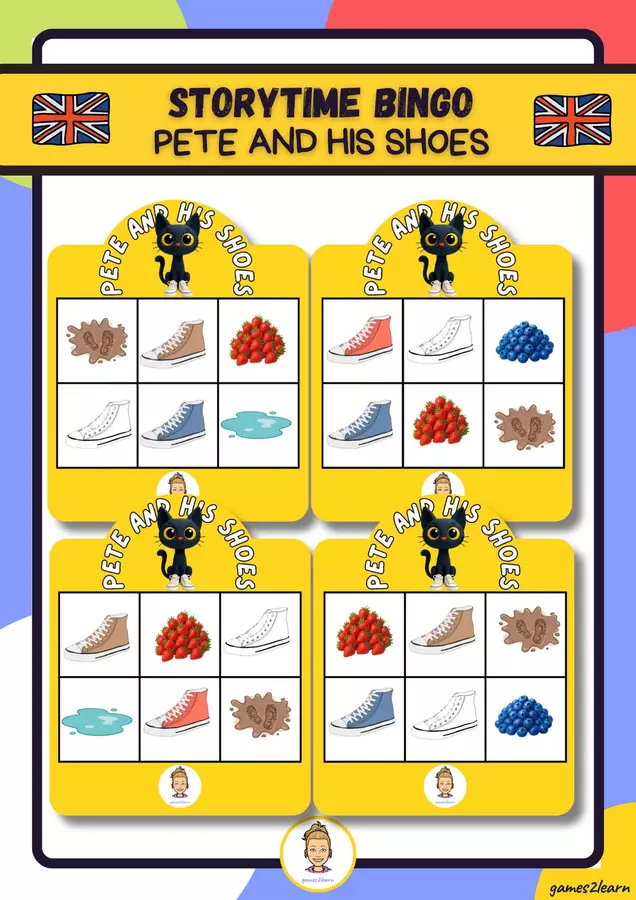 PETE AND HIS SHOES STORYTIME BINGO Giochi - PETE AND HIS SHOES STORYTIME BINGO - games2learn - Pagina di copertina