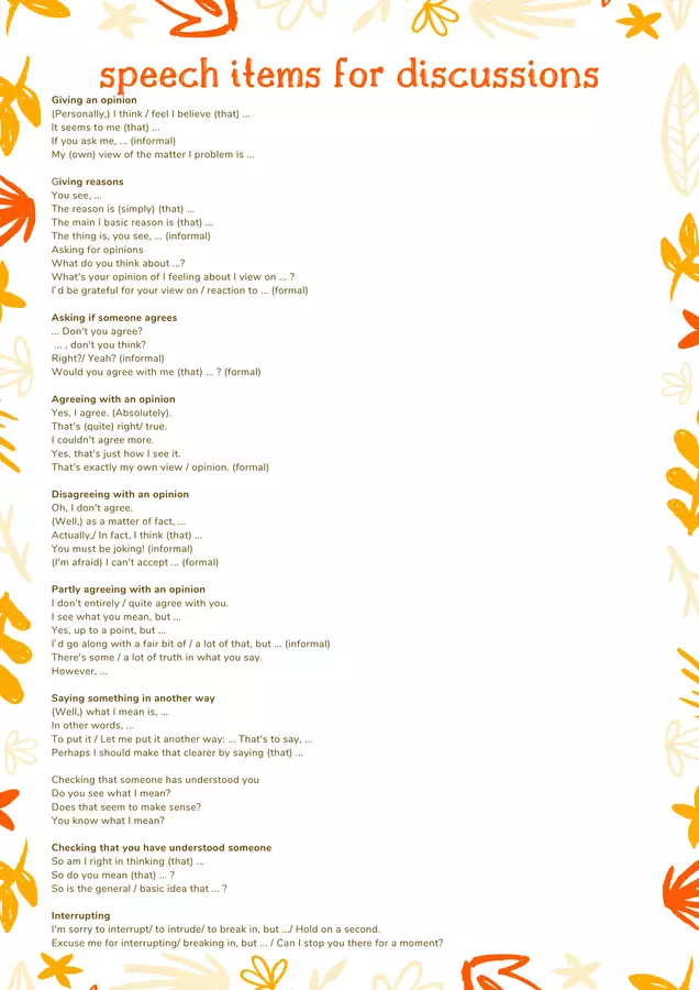 Speech items for discussions ("Argomenti per discussioni") Mappe concettuali - Speech items for discussions ("Argomenti per discussioni") - Mrs. Team English - Pagina di copertina