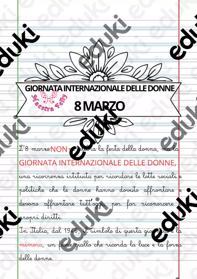 GIORNATA INTERNAZIONALE DELLE DONNE Materiale di supporto/inclusione - GIORNATA INTERNAZIONALE DELLE DONNE - Maestra Felly - Pagina di copertina