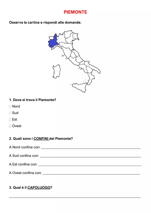 VERIFICA GEOGRAFIA - regione Piemonte (facilitata) Compiti in classe/Test - VERIFICA GEOGRAFIA - regione Piemonte (facilitata) - BeaTeacher - Pagina di copertina