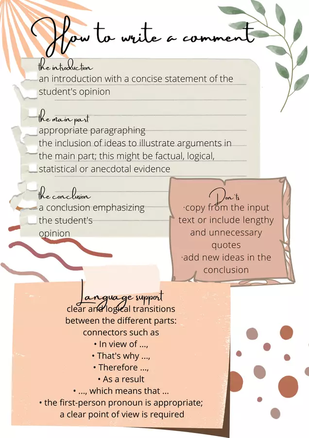 How to write a comment (Come scrivere un commento) Esercizi - How to write a comment (Come scrivere un commento) - Mrs. Team English - Pagina di copertina