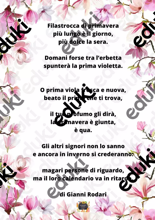 FILASTROCCA DI PRIMAVERA di Gianni Rodari – testo – Testo - FILASTROCCA DI PRIMAVERA di Gianni Rodari – testo – - La scuola di Oscar - Pagina di copertina