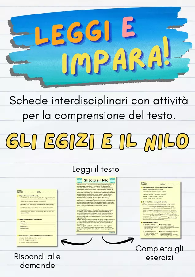 Gli Egizi e il fiume Nilo - Scheda interdisciplinare Esercizi - Gli Egizi e il fiume Nilo - Scheda interdisciplinare - Learnimaps - Pagina di copertina