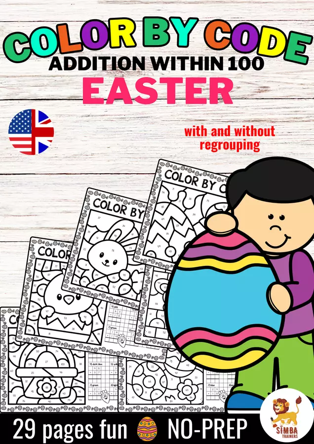 Color by code - Addition within 100 (Easter) | Pasqua Aggiunta Matematica Inglese Esercizi - Color by code - Addition within 100 (Easter) | Pasqua Aggiunta Matematica Inglese - SIMBA Trainers Education - Pagina di copertina