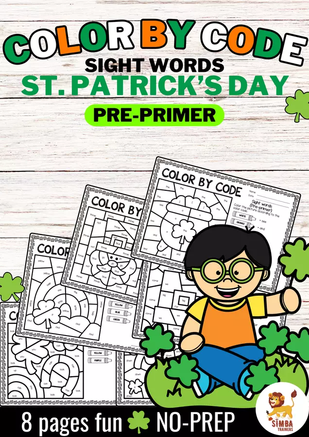 Color by code - Sight words Pre-Primer (St. Patrick's Day) | San Patrizio Inglese Esercizi - Color by code - Sight words Pre-Primer (St. Patrick's Day) | San Patrizio Inglese - SIMBA Trainers Education - Pagina di copertina