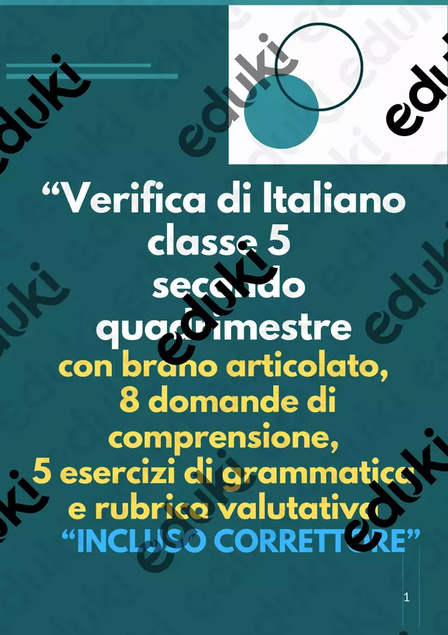“Verifica di Italiano classe 5 Secondo quadrimestre (comprensione, grammatica e scrittura)” Esercizi - “Verifica di Italiano classe 5 Secondo quadrimestre (comprensione, grammatica e scrittura)” - Maestra Nada - Pagina di copertina