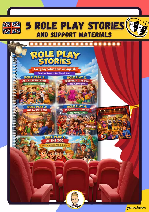5 role play stories and support materials. (Speaking A2) Programmi scolastici / Materiali per docenti - 5 role play stories and support materials. (Speaking A2) - games2learn - Pagina di copertina