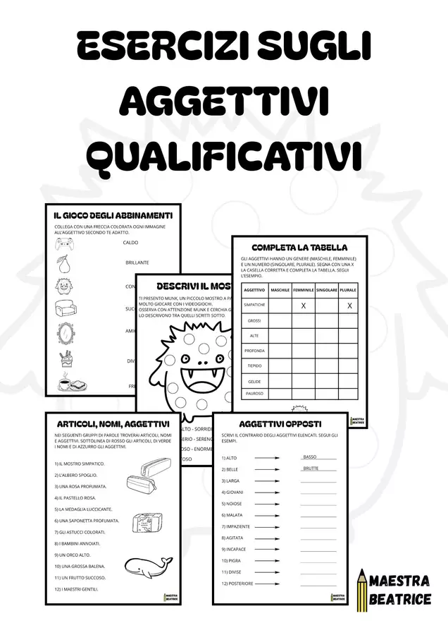 ESERCIZI SUGLI AGGETTIVI QUALIFICATIVI Esercizi - ESERCIZI SUGLI AGGETTIVI QUALIFICATIVI - Libri e marmellata - Pagina di copertina
