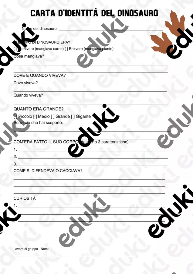 Carta d'identità del dinosauro Altro tipo di materiale - Carta d'identità del dinosauro - Maestra Fedi - Pagina di copertina