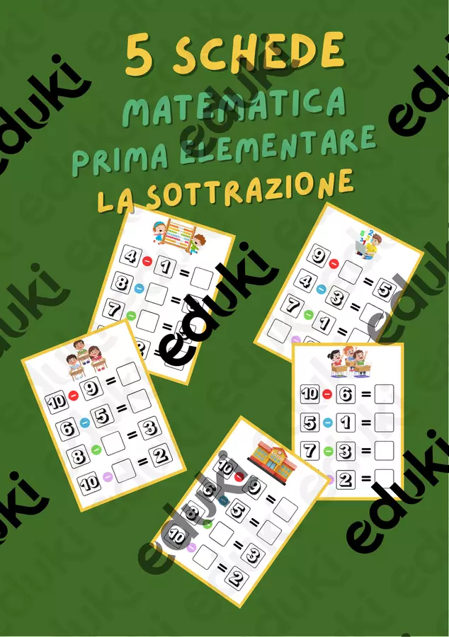 Imparo la Sottrazione entro il 10 – 5 Schede Colorate prima elementare Esercizi - Imparo la Sottrazione entro il 10 – 5 Schede Colorate prima elementare - Colorando - Pagina di copertina