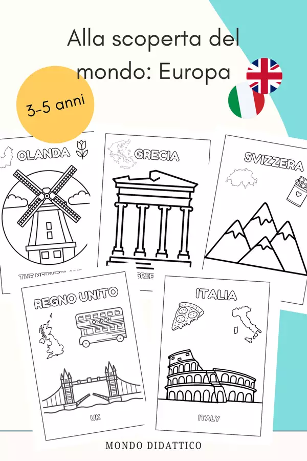Disegni da colorare bilingue | Geografia bambini | Europa Materiale interattivo - Disegni da colorare bilingue | Geografia bambini | Europa - Mondo Didattico - Pagina di copertina