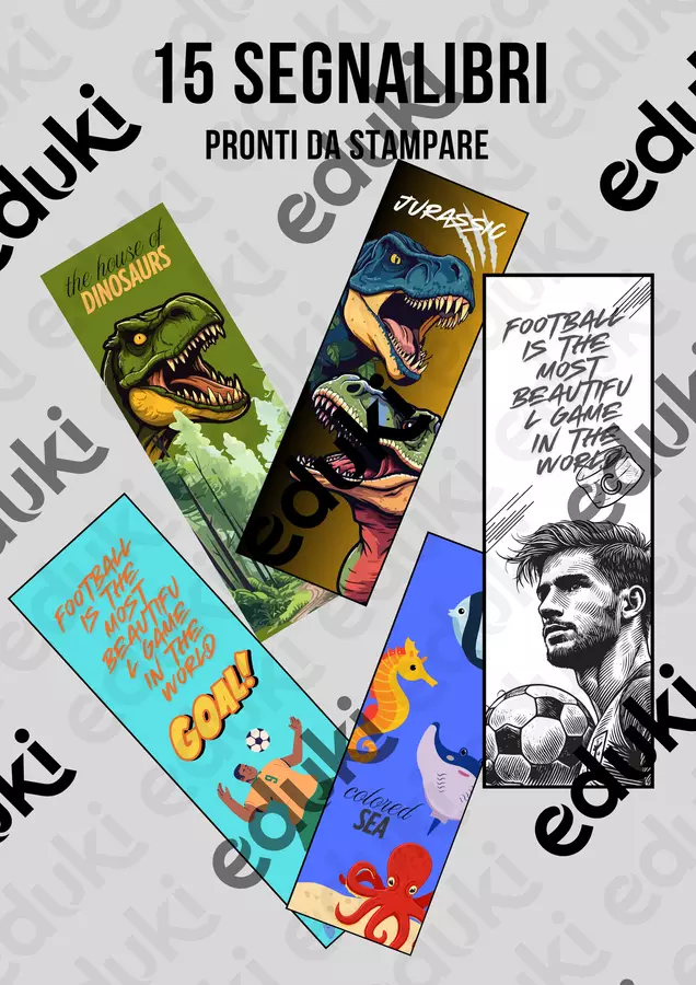 Kit 15 Segnalibri Premium da Stampare: Dinosauri, Calcio Materiale per pittura e bricolage - Kit 15 Segnalibri Premium da Stampare: Dinosauri, Calcio - Colorando - Pagina di copertina