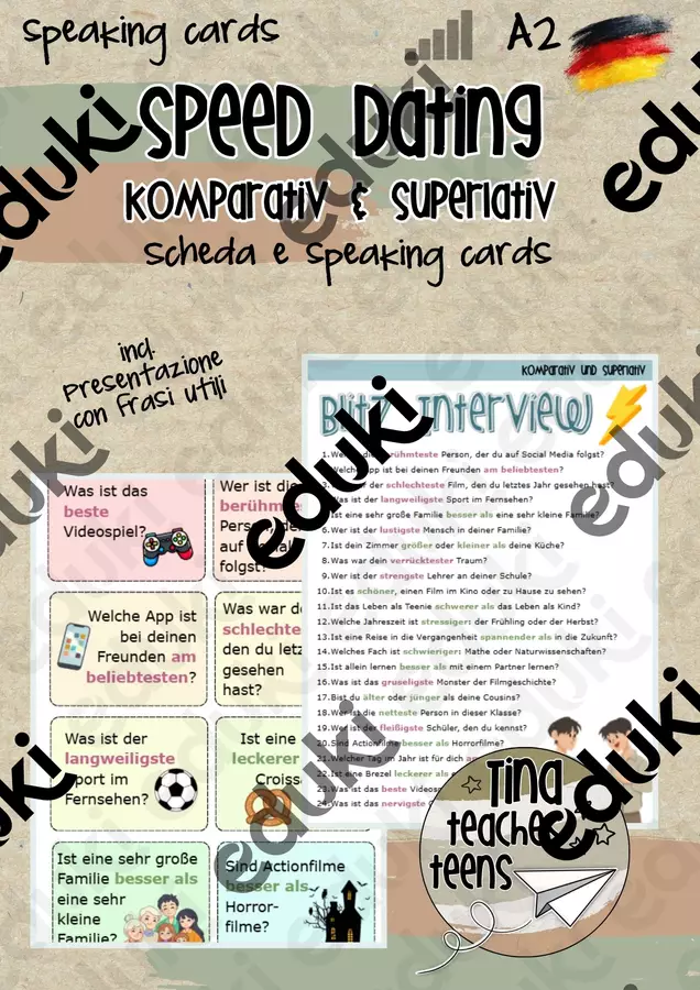Speaking Cards Tedesco A2 - Komparativ & Superlativ Esercizi - Speaking Cards Tedesco A2 - Komparativ & Superlativ - Tina Teaches Teens - Pagina di copertina