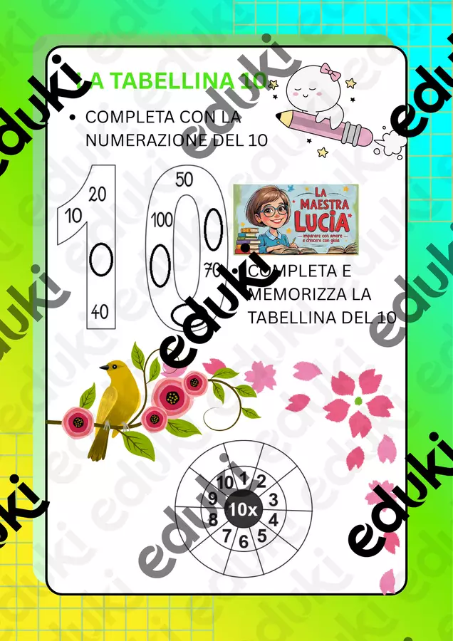 TABELLINA DEL 10 Esercizi - TABELLINA DEL 10 - Lucia Durante - Pagina di copertina