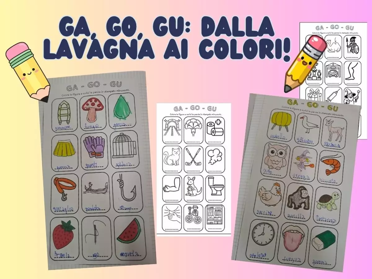 Ga, Go, Gu: dalla lavagna ai colori! Materiale di supporto/inclusione - Ga, Go, Gu: dalla lavagna ai colori! - MaestraPiera - Pagina di copertina