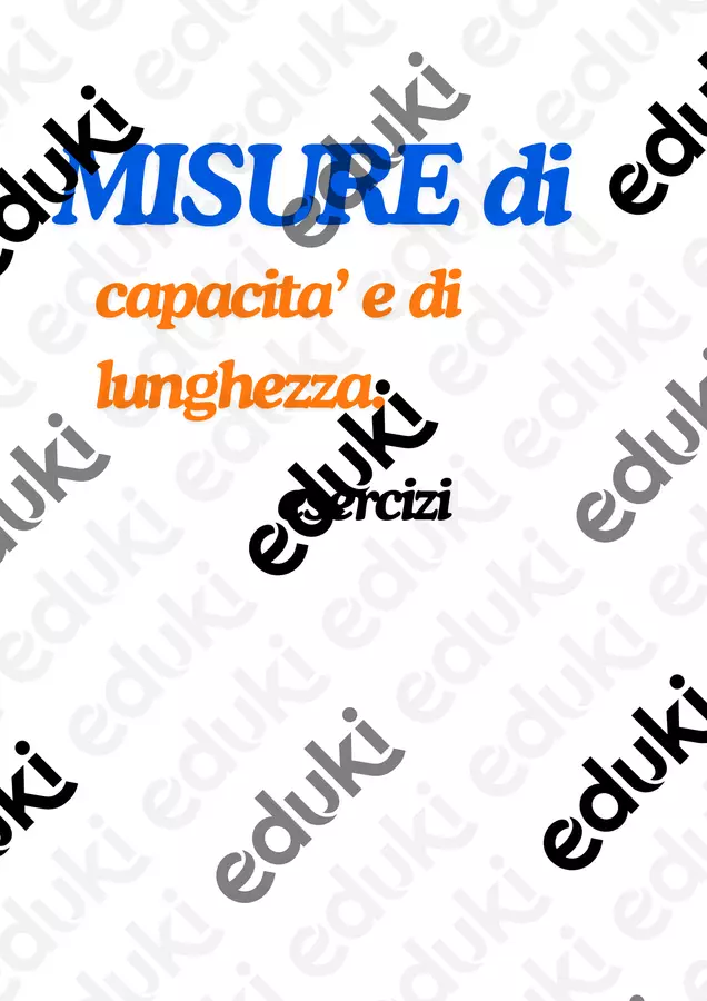 MISURE DI CAPACITA' E DI LUNGHEZZA ESERCIZI Materiale di supporto/inclusione - MISURE DI CAPACITA' E DI LUNGHEZZA ESERCIZI - Teacher Fra Bonny - Pagina di copertina