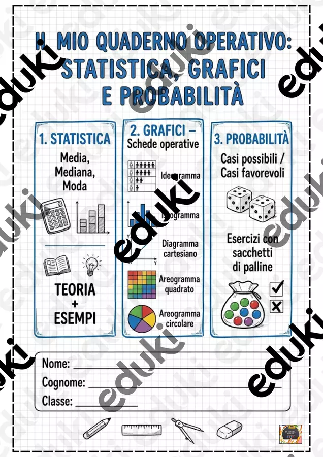 Quaderno Operativo di Matematica – Classe 4^ e 5^ – Statistica – Grafici – Probabilità – Esercizi - Quaderno Operativo di Matematica – Classe 4^ e 5^ – Statistica – Grafici – Probabilità – - La scuola di Oscar - Pagina di copertina