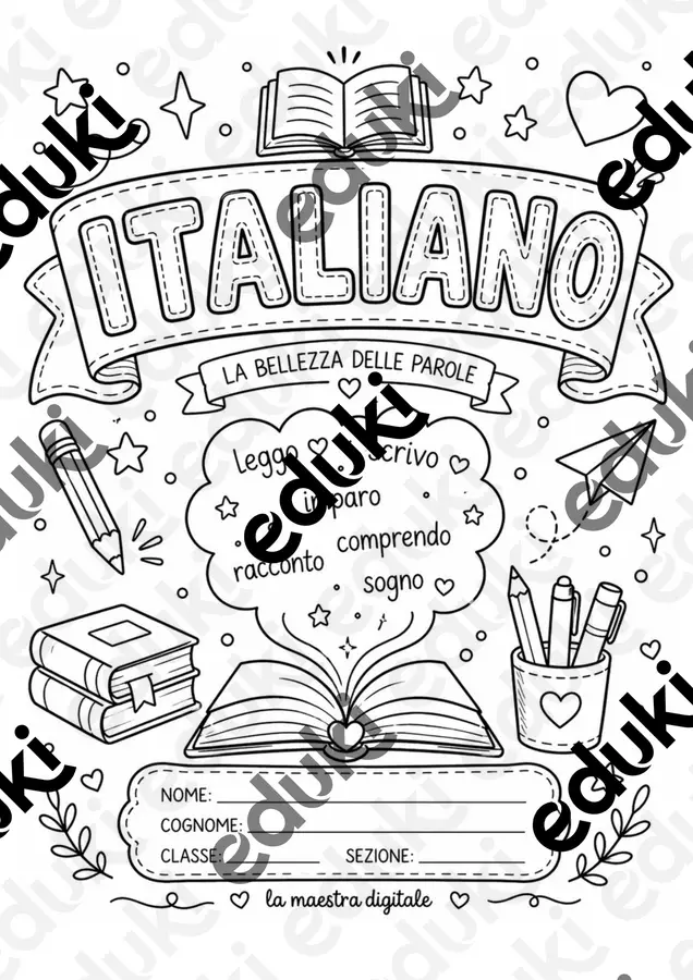 Copertine scolastiche - Set completo 7 materie Materiale di supporto/inclusione - Copertine scolastiche - Set completo 7 materie - La Maestra Digitale - Pagina di copertina