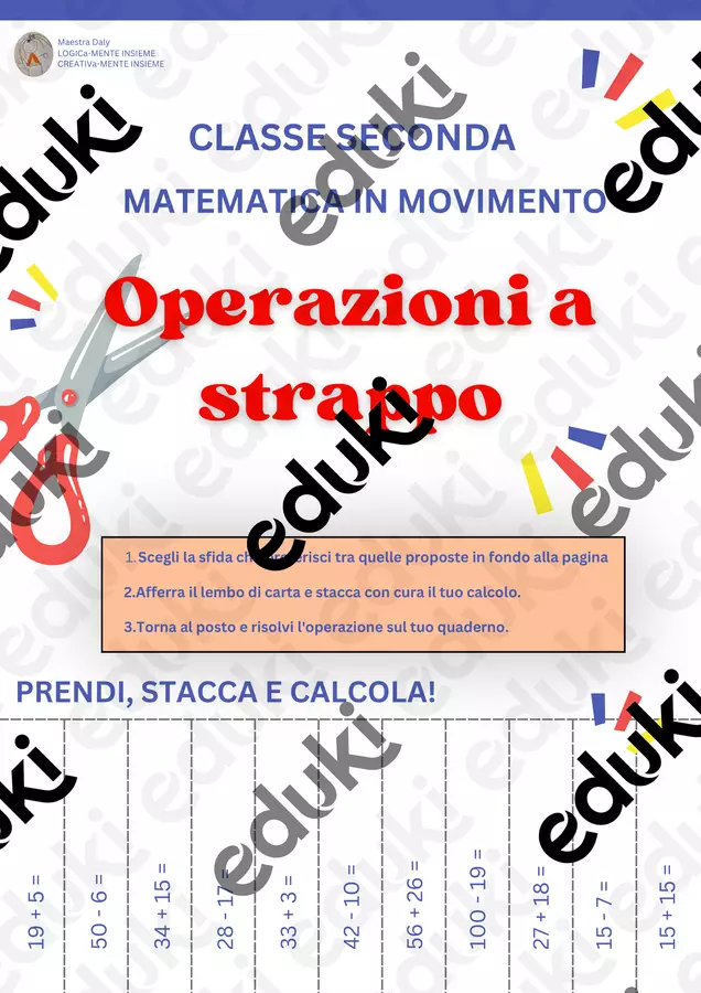 Fine anno scolastico: Classe seconda - calcoli a strappo Esercizi - Fine anno scolastico: Classe seconda - calcoli a strappo - Maestra Daly - Pagina di copertina