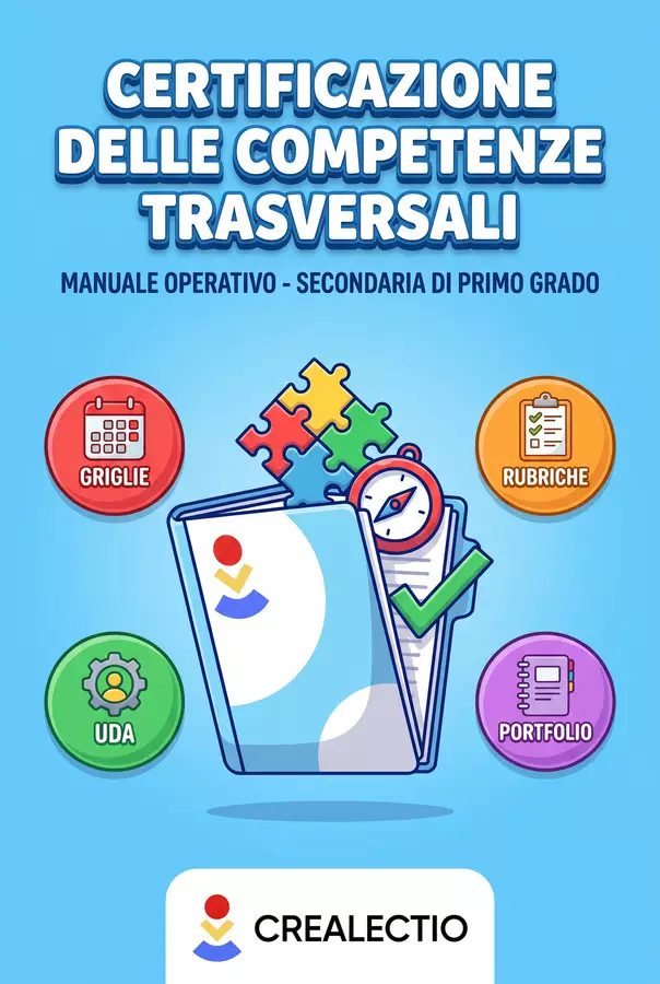 Manuale Operativo per la Certificazione delle Competenze Trasversali – Secondaria di Primo Grado + Griglie + Rubriche + UDA + Portfolio Programmi scolastici / Materiali per docenti - Manuale Operativo per la Certificazione delle Competenze Trasversali – Secondaria di Primo Grado + Griglie + Rubriche + UDA + Portfolio - CreaLectio 🔴🟡🔵 - Pagina di copertina