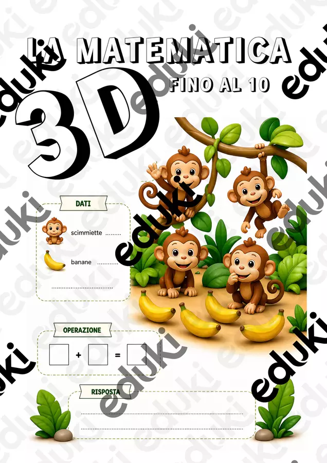 11 SCHEDE DI MATEMATICA ADDIZIONI ILLUSTRAZIONI 3D Esercizi - 11 SCHEDE DI MATEMATICA ADDIZIONI ILLUSTRAZIONI 3D - Colorando - Pagina di copertina