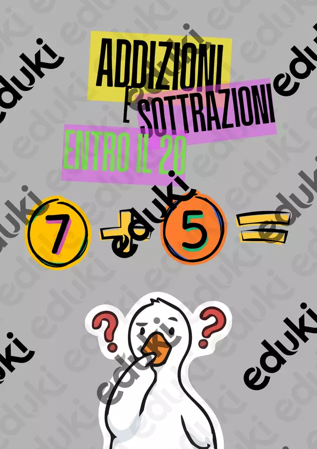 Addizioni e Sottrazioni entro il 20 – Prima e seconda Elementare Esercizi - Addizioni e Sottrazioni entro il 20 – Prima e seconda Elementare - Colorando - Pagina di copertina